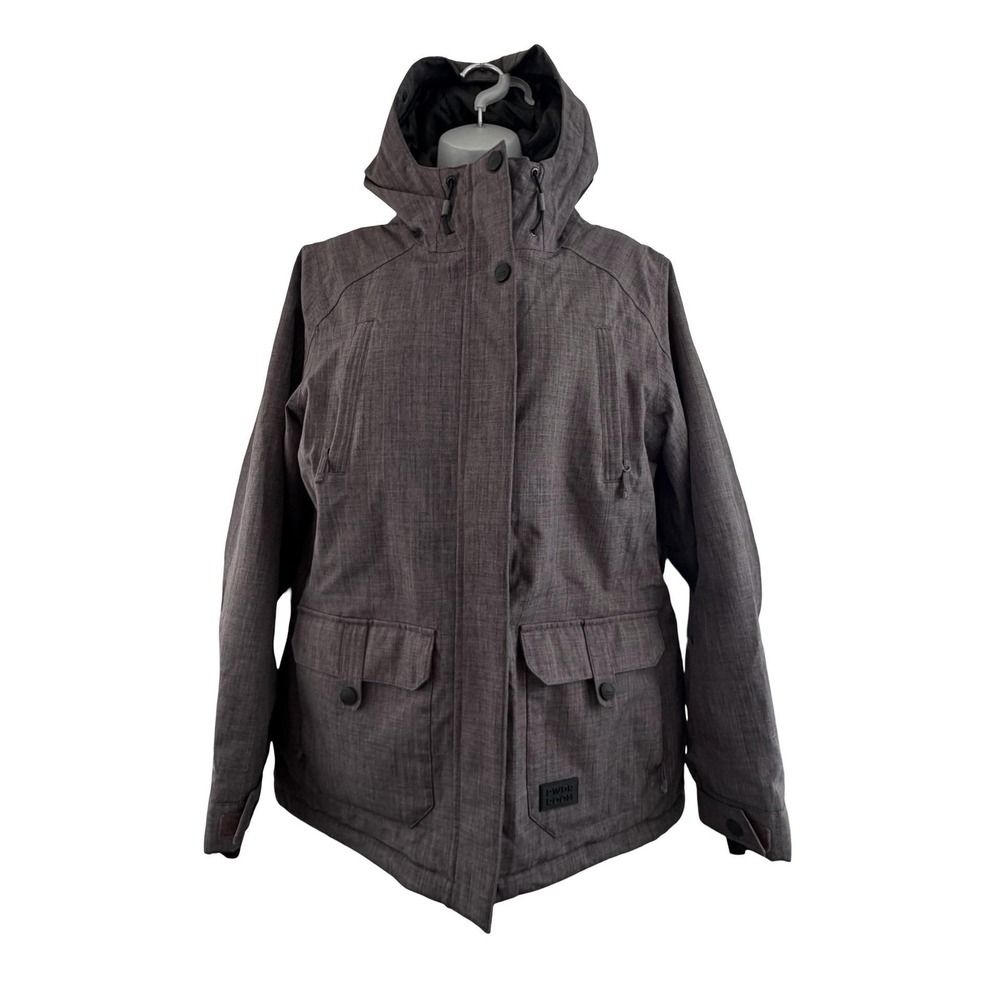 PWDR ROOM Cloud Ski Jacket Womens L Gray Volcanic Glass 10K Waterproof Snowboard